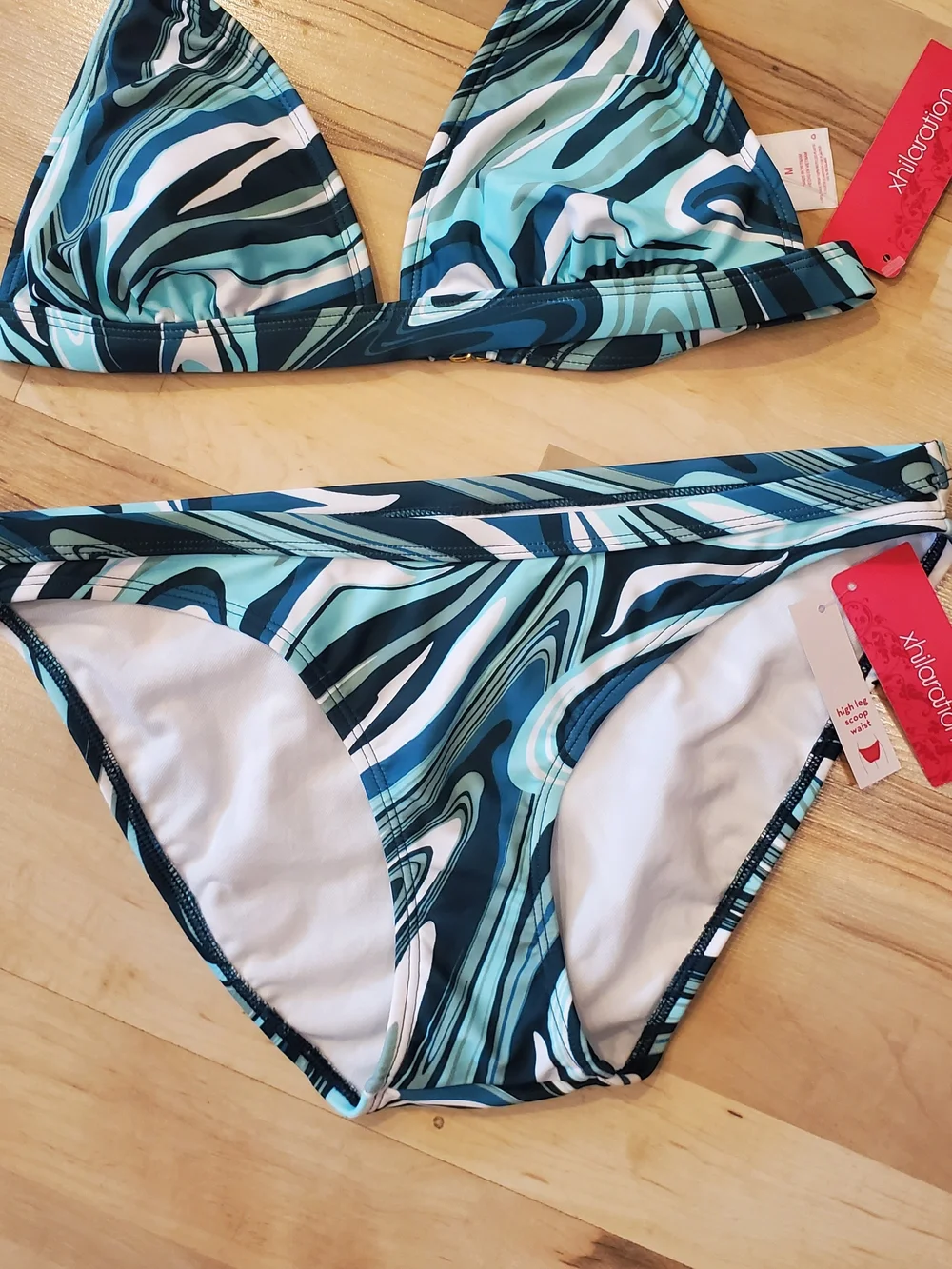 NWT Triangle Halter Bikini Set in Teal Swirl Sz MEDUIM